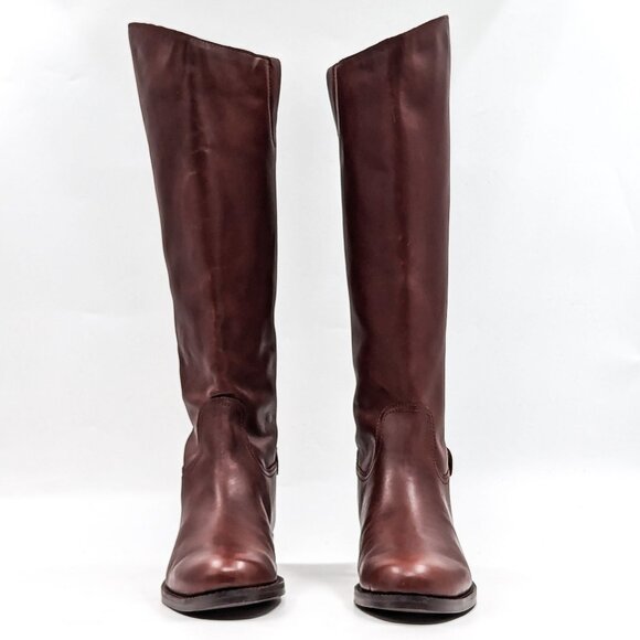 Sam Edelman Women Mikala Riding Brown Leather Croc Back Print Boots sz 7.5 - Picture 2 of 9